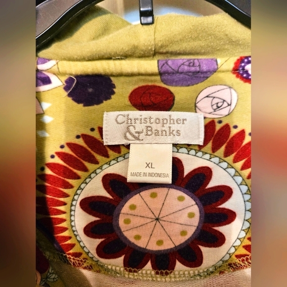 #209 Christopher & Banks- Kelly Green Multicolored Hoodie- Size: XL - Picture 5 of 5